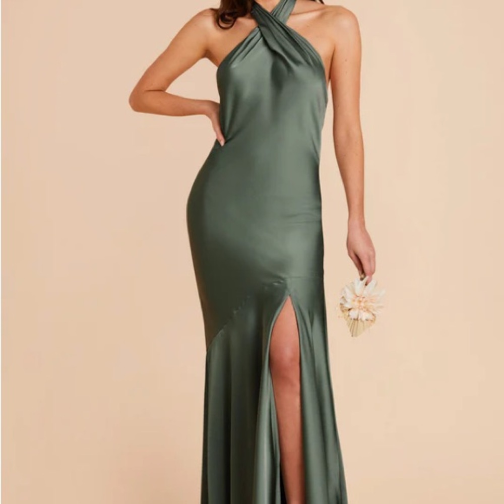 Green One Shoulder Slit Gown for Wedding Guest